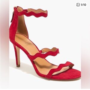 J. Crew Red Scalloped Suede High Heel Sandals